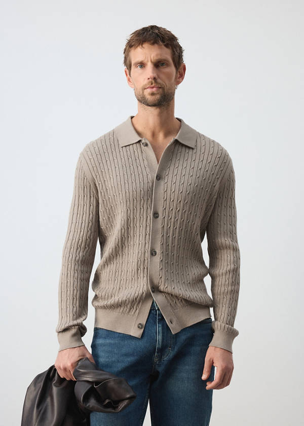 Knitted braided cardigan — Mink Grey