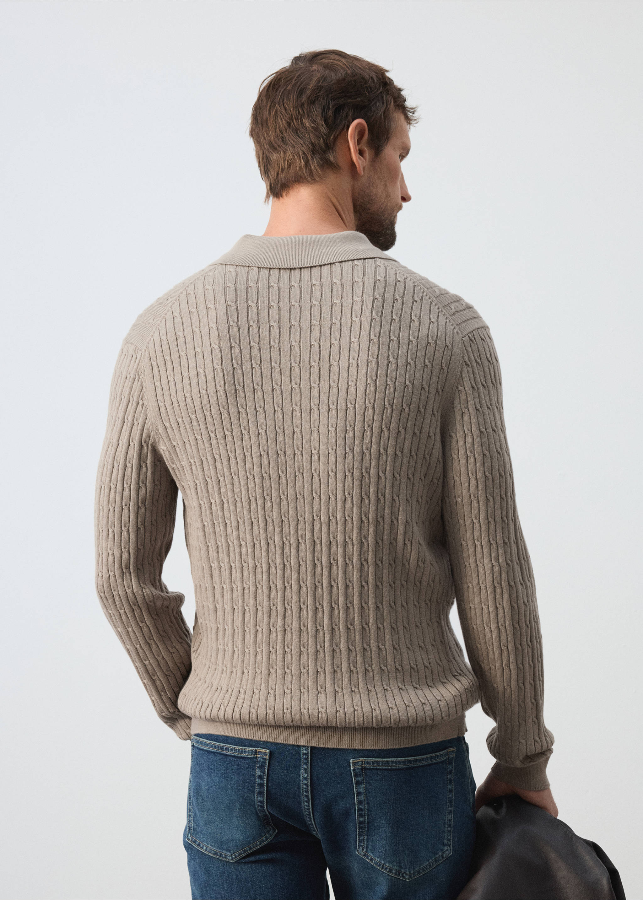 Cotton and lyocell blend shirt with cable knit detailing - Reverse of the article, Mink Grey. Ref: 37075981-00.