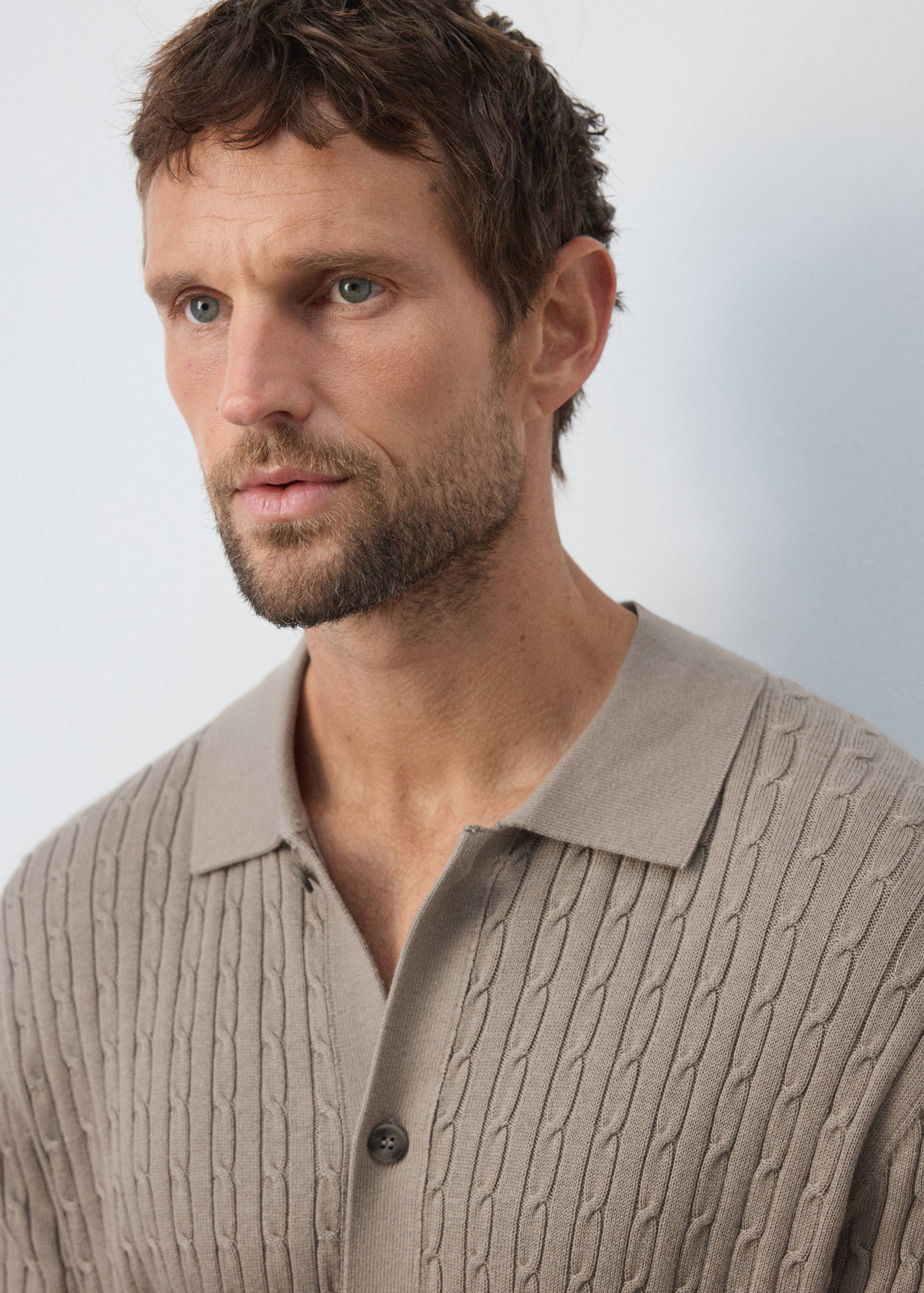 Cotton and lyocell blend shirt with cable knit detailing - Details of the article 1