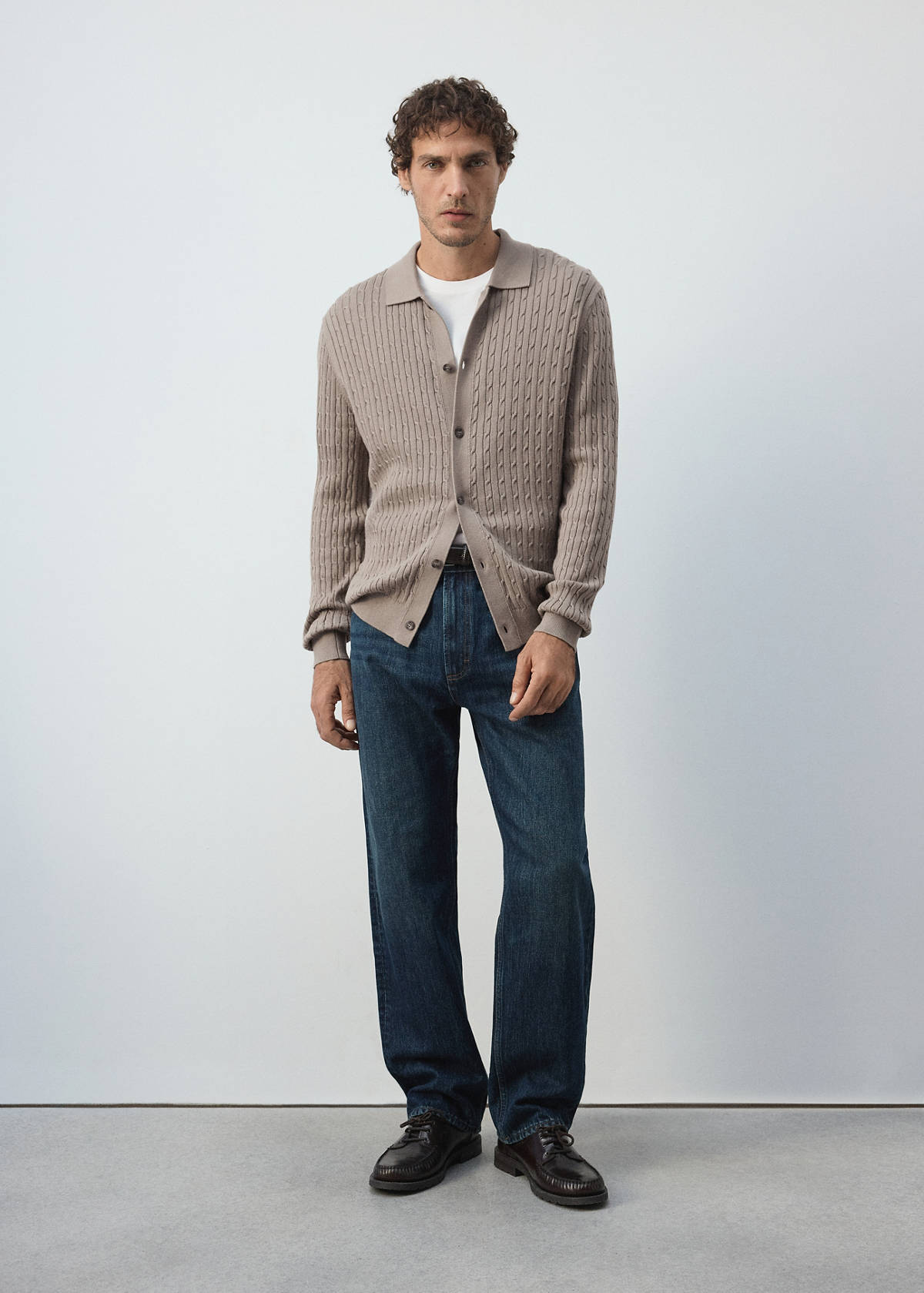 Knitted braided cardigan — Mink Grey
