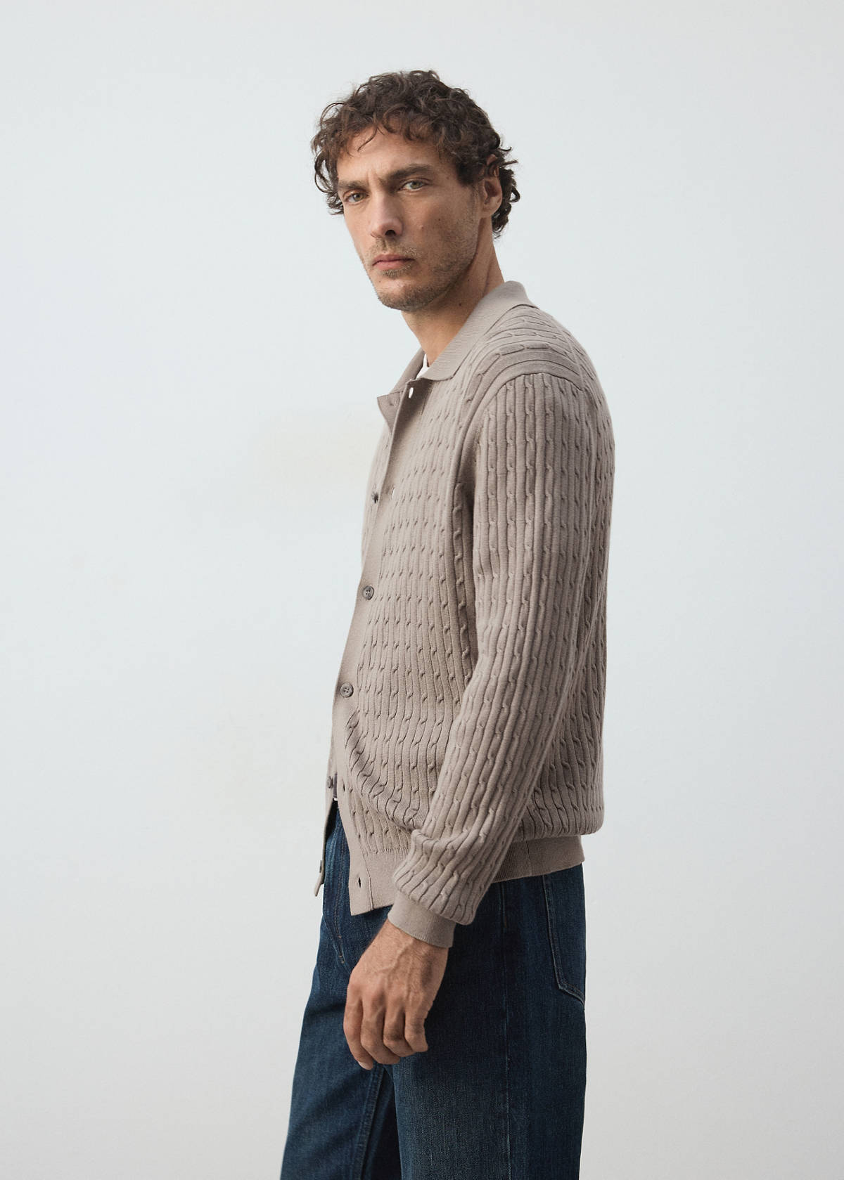 Knitted braided cardigan — Mink Grey