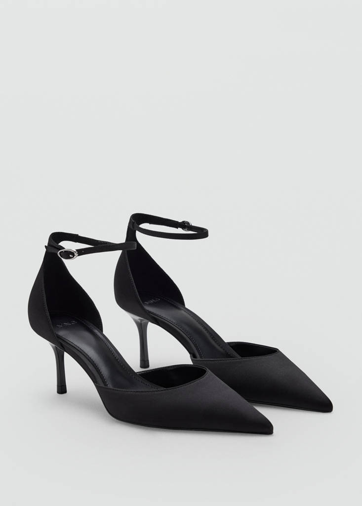 Satin court shoes with ankle straps