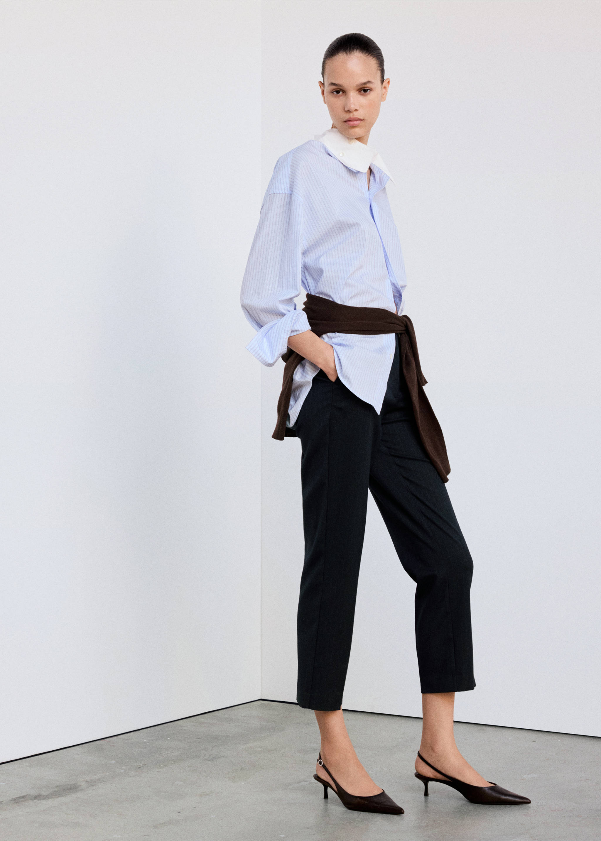 Chalk-stripe straight trousers - General plane, Navy. Ref: 37075985-00.