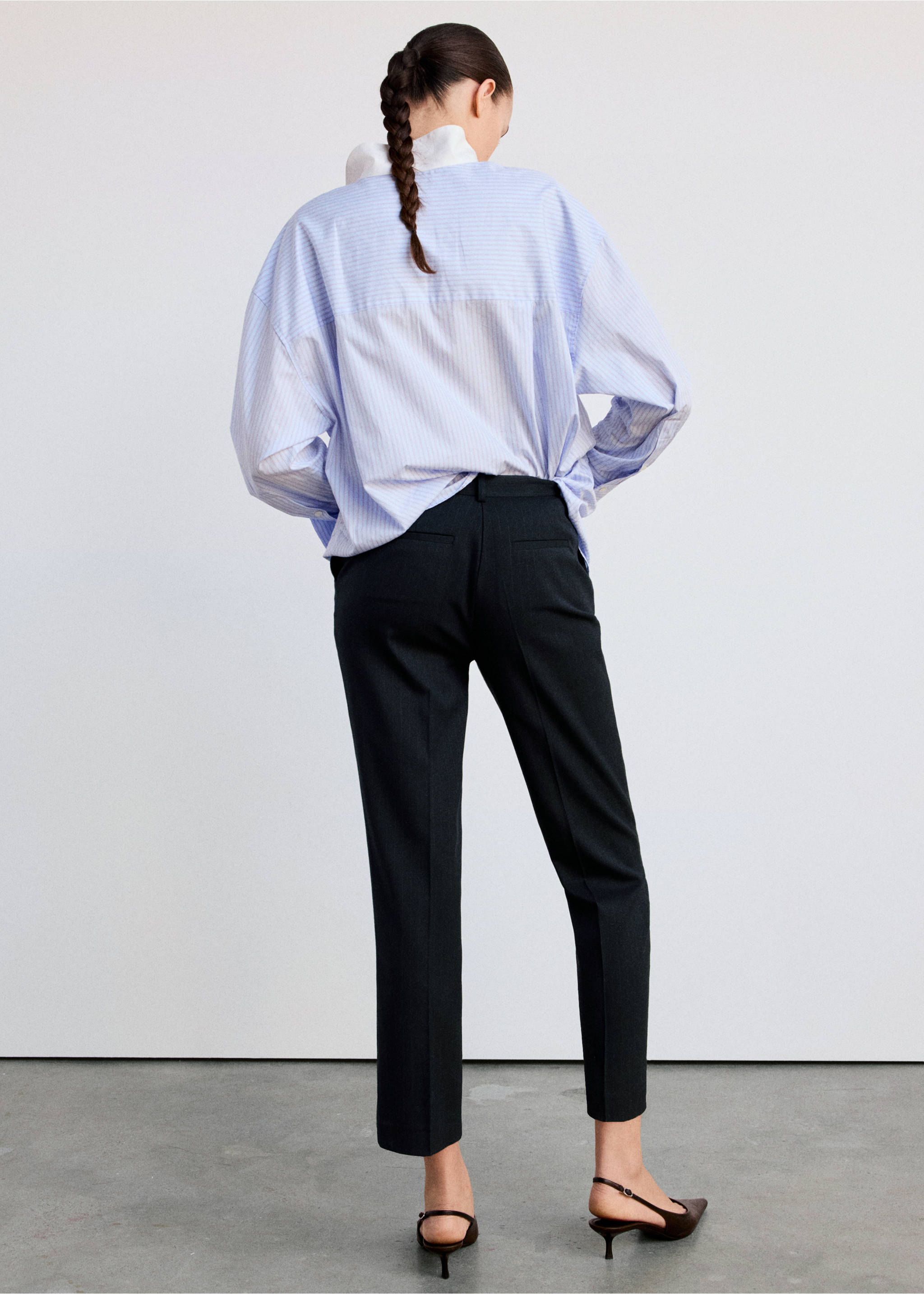 Chalk-stripe straight trousers - Reverse of the article, Navy. Ref: 37075985-00.