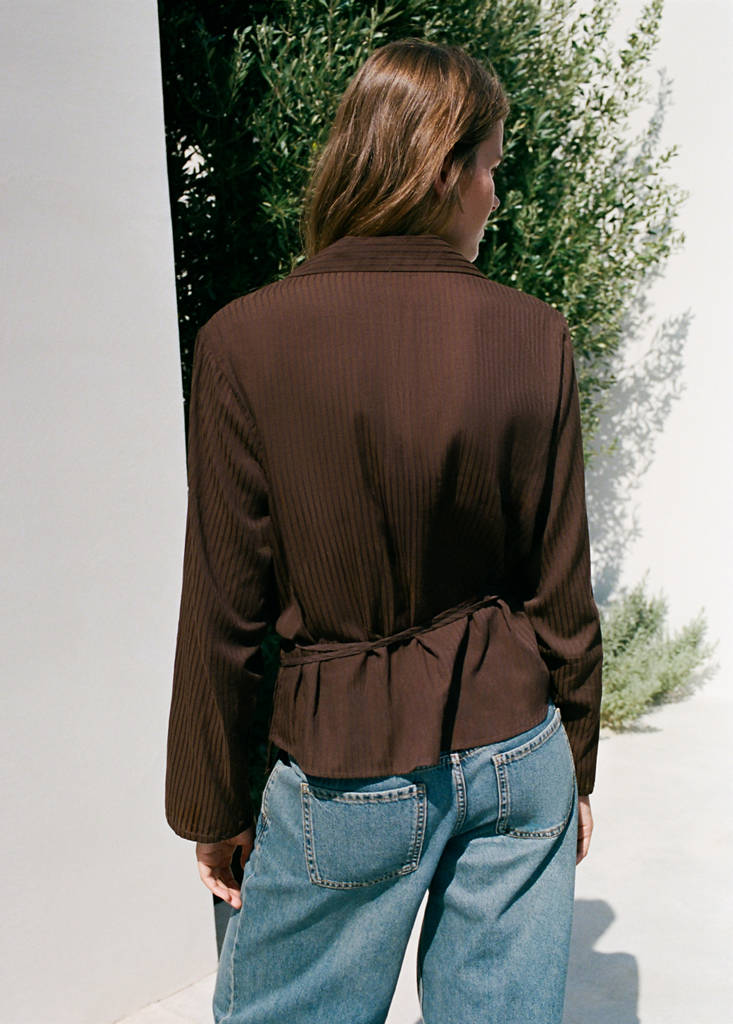 Striped wrap shirt — Brown