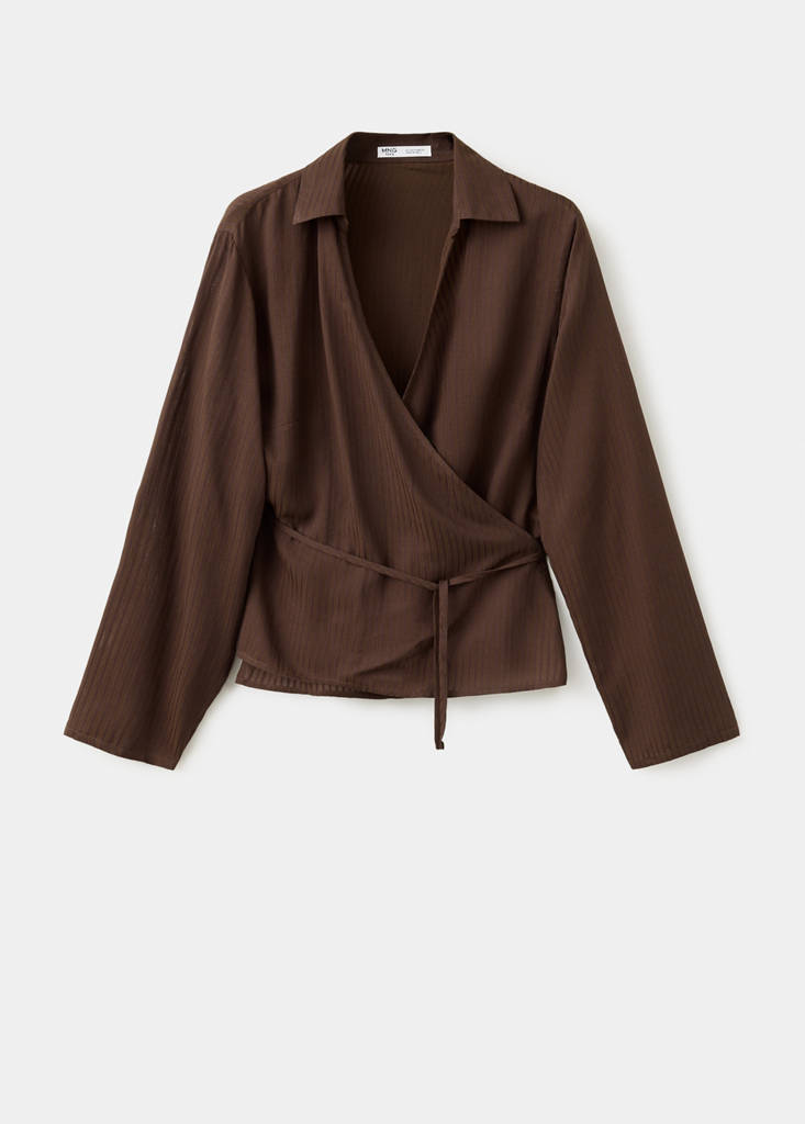 Striped wrap shirt — Brown