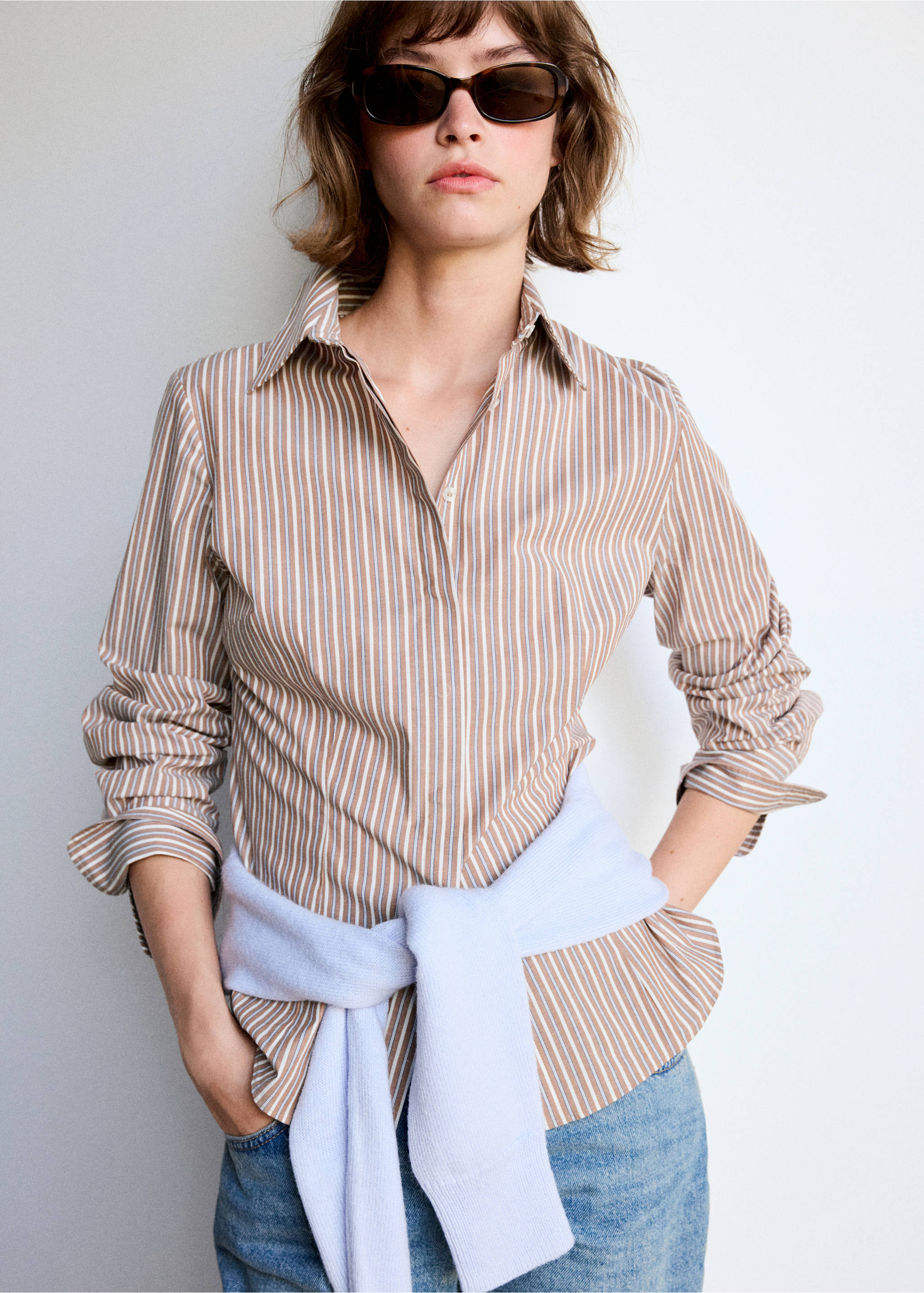 Fitted cotton shirt - Medium plane, Brown. Ref: 37075988-00.