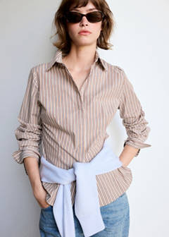 Fitted cotton shirt — Brown 1