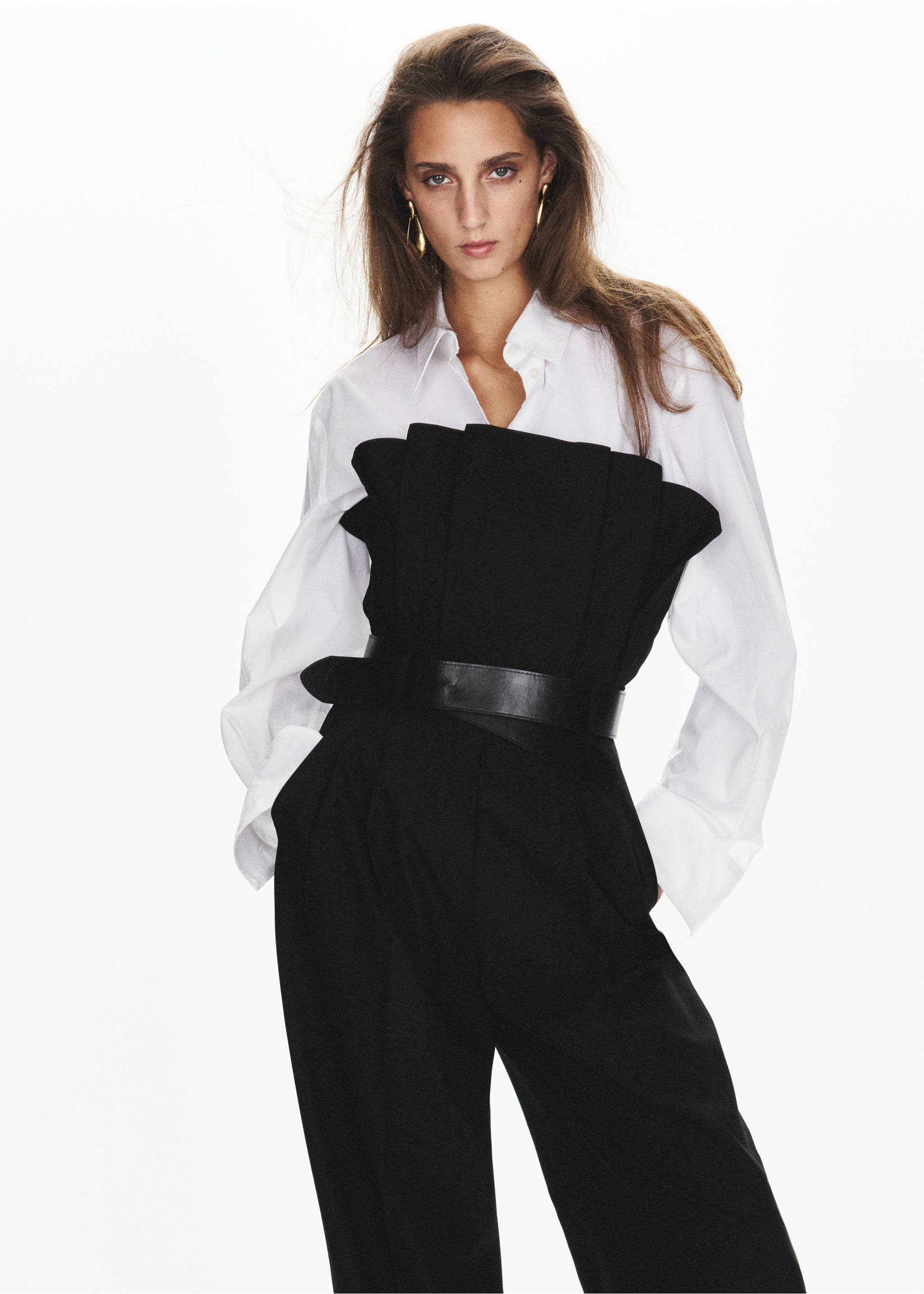 Bandeau jumpsuit with belt - Medium plane, Black. Ref: 37075993-00.
