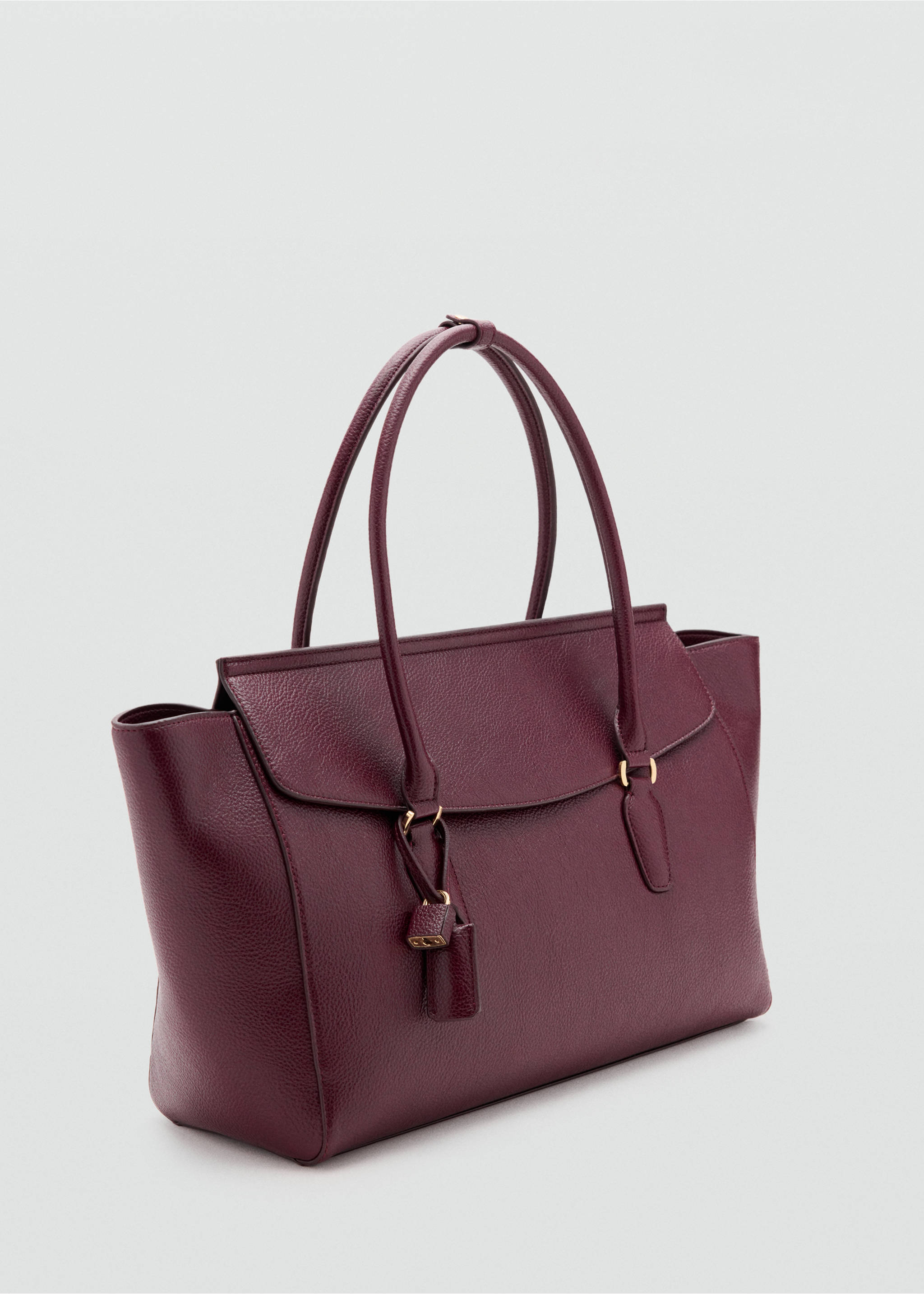 Leather-effect city bag with charm detail - Medium plane, Burgundy. Ref: 37075997-00.