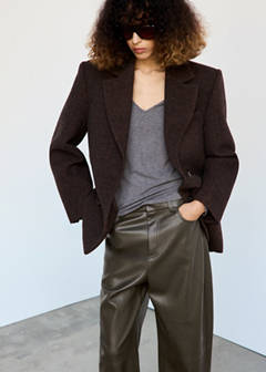 Balloon trousers in faux leather — Khaki 12