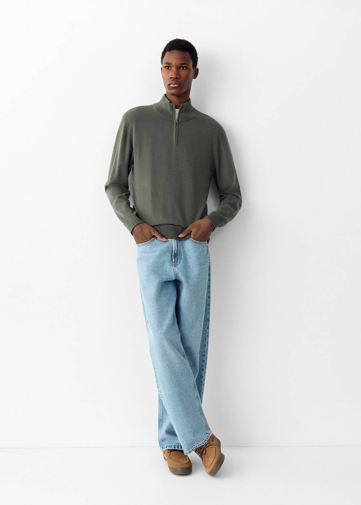 Perkins-neck sweater with zip — Forest Green