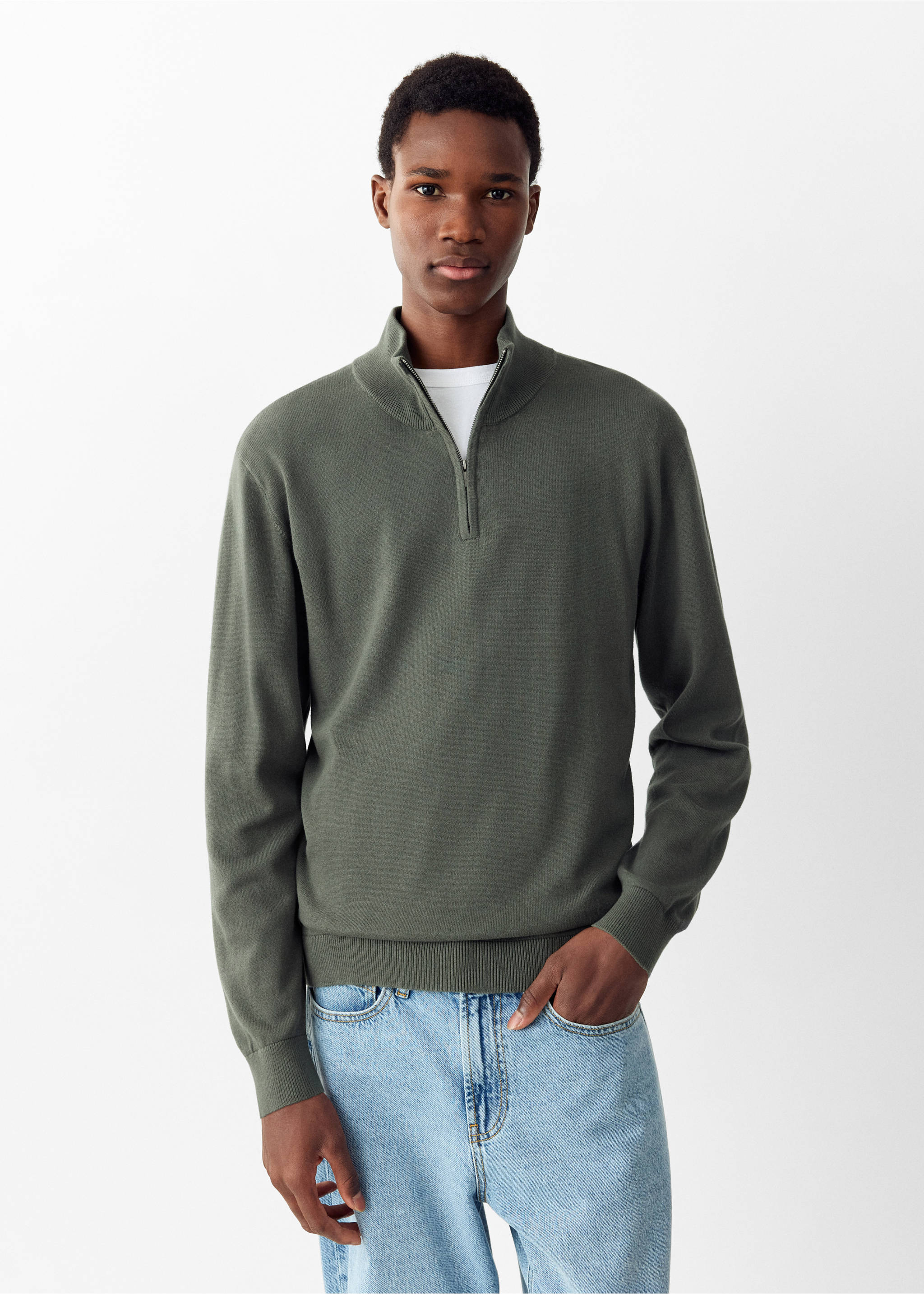 High neck sweater with zip - Medium plane, Forest Green. Ref: 37076001-00.