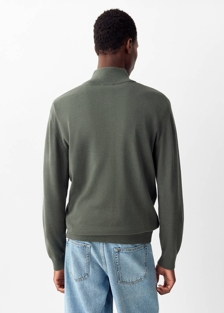 Perkins-neck sweater with zip — Forest Green