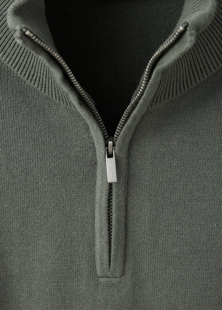 Perkins-neck sweater with zip — Forest Green