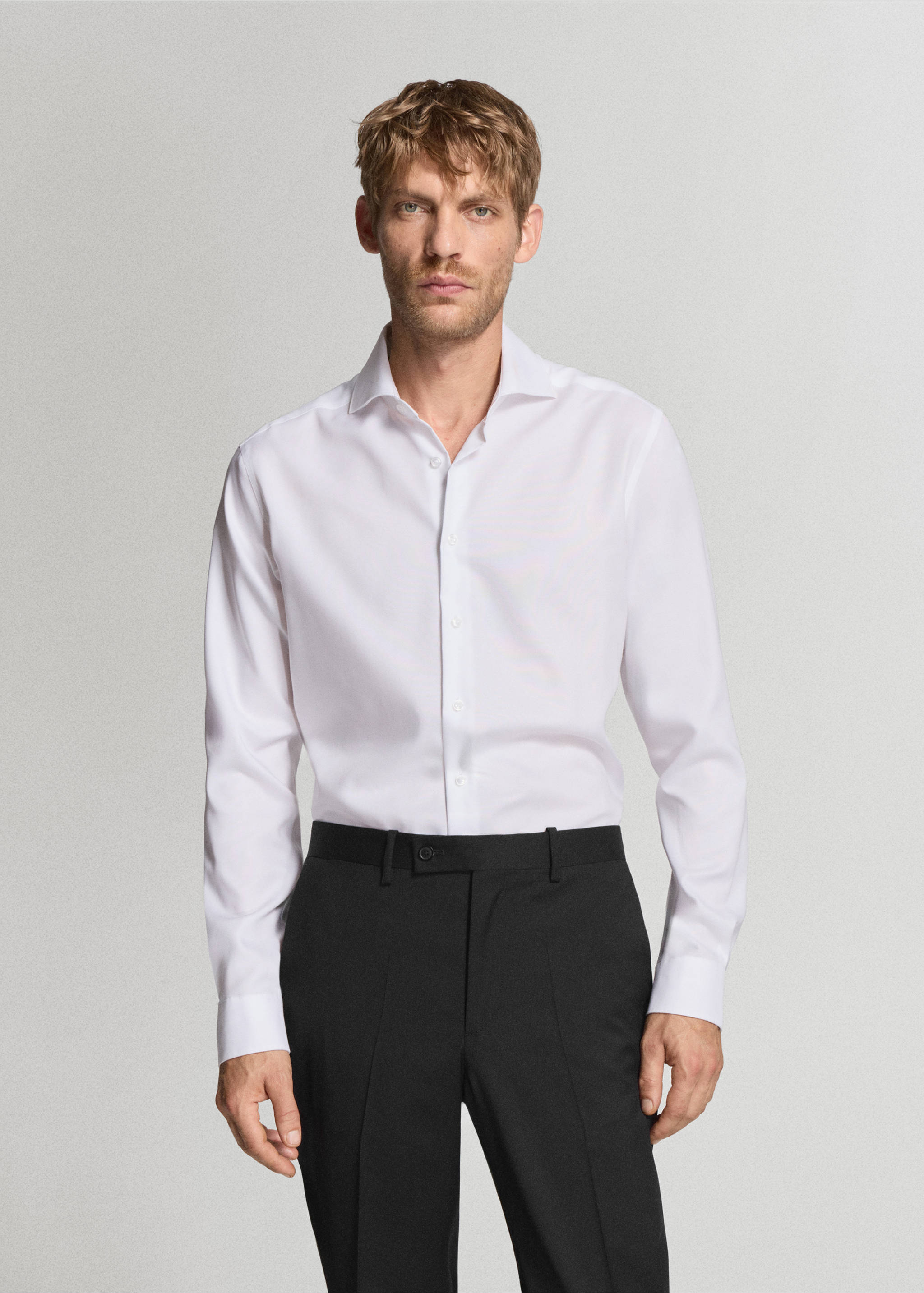 Slim fit cotton suit shirt - Medium plane, White. Ref: 37076322-00.