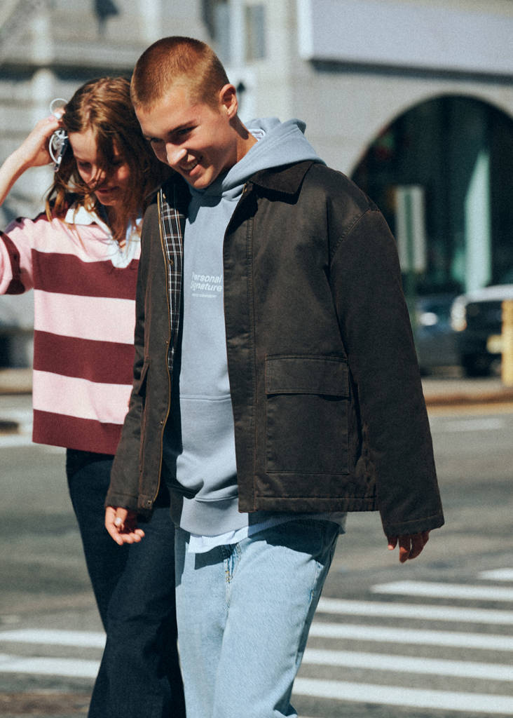 Waxed cotton parka with a corduroy collar — Brown