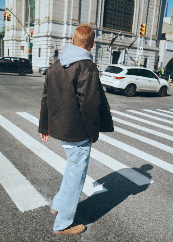 Waxed cotton parka with a corduroy collar — Brown