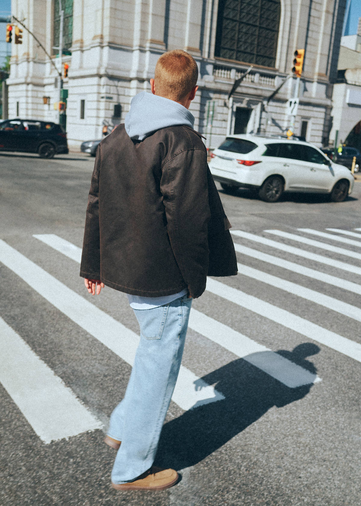 Waxed cotton parka with a corduroy collar — Brown