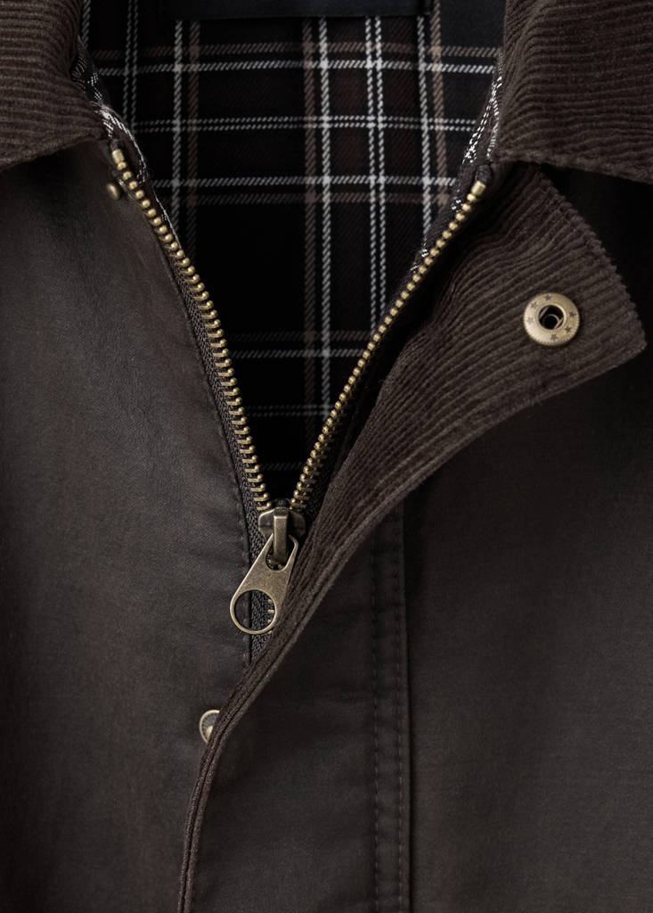 Waxed cotton parka with a corduroy collar — Brown