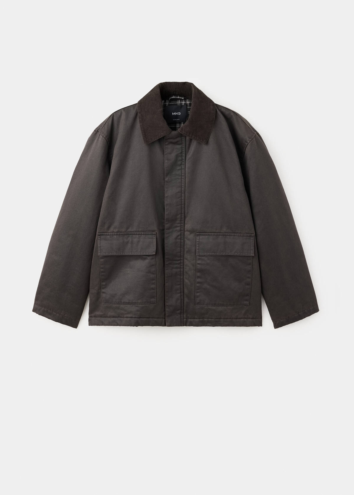 Waxed cotton parka with a corduroy collar — Brown