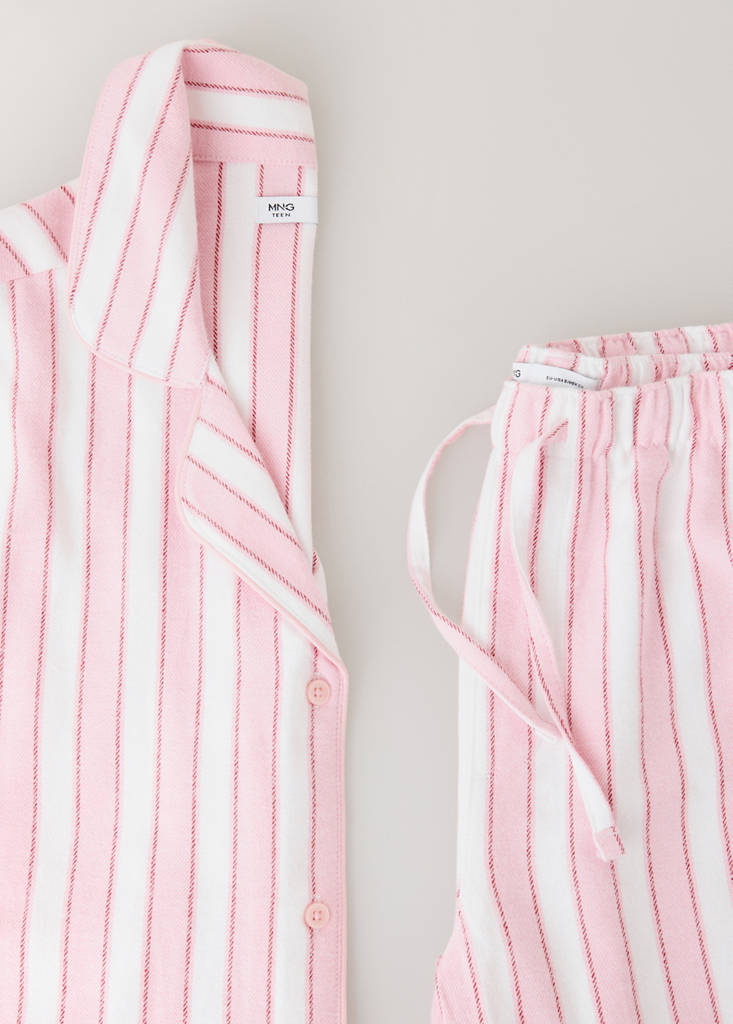 Striped cotton pyjamas with contrast piping — Pink