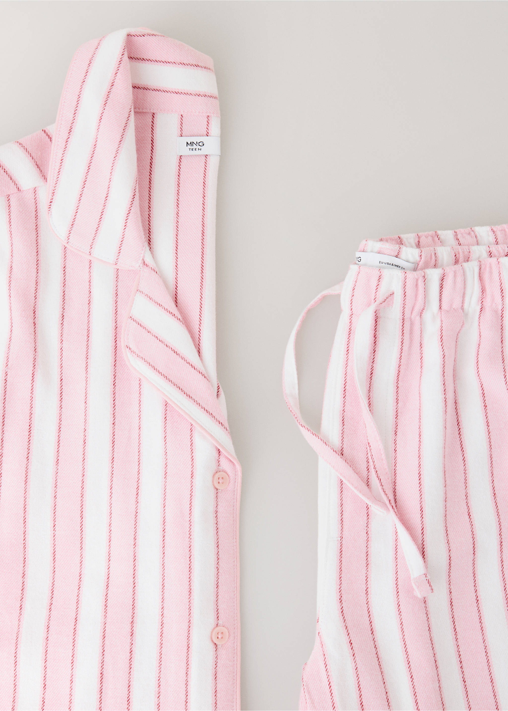 Striped cotton pyjamas with contrast piping - Details of the article 0, Pink. Ref: 37076325-00.