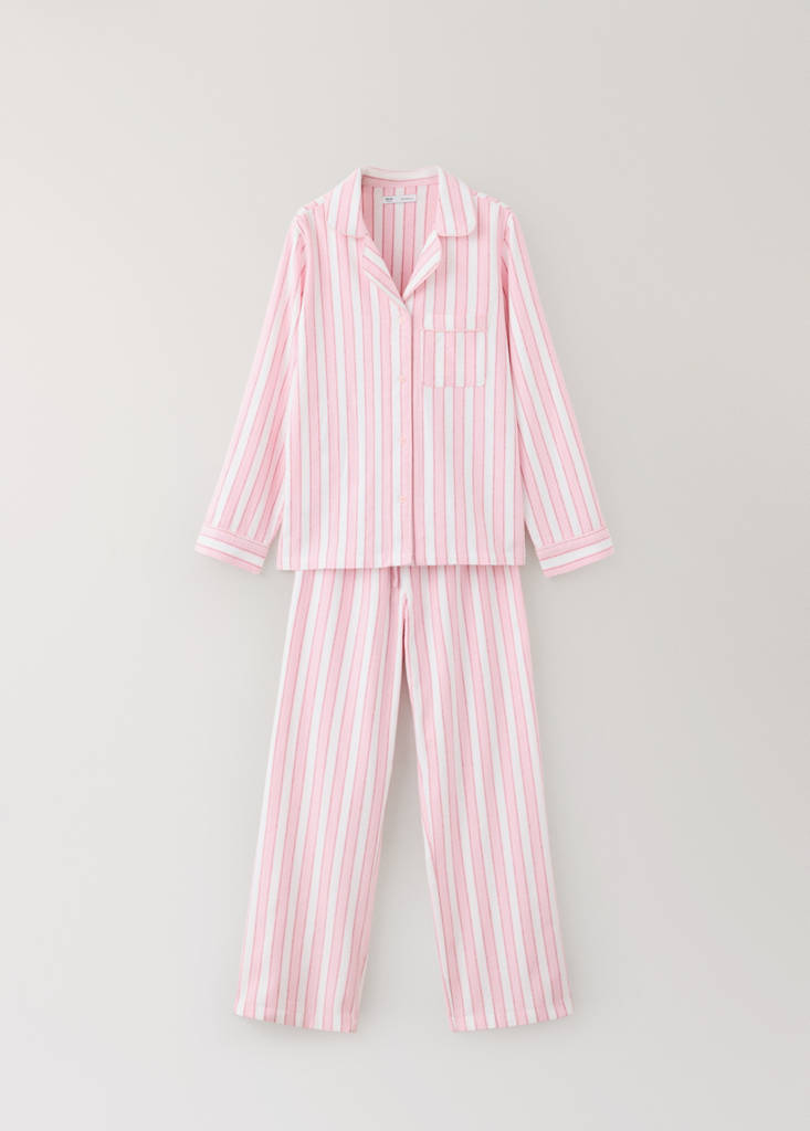 Striped cotton pyjamas with contrast piping — Pink