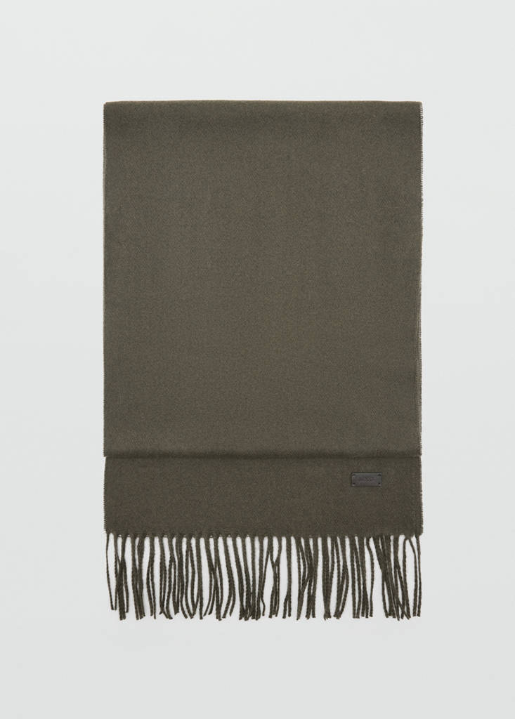 Plain fringed scarf — Khaki