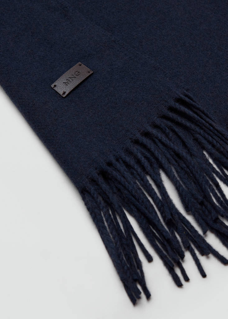 Plain fringed scarf — Navy
