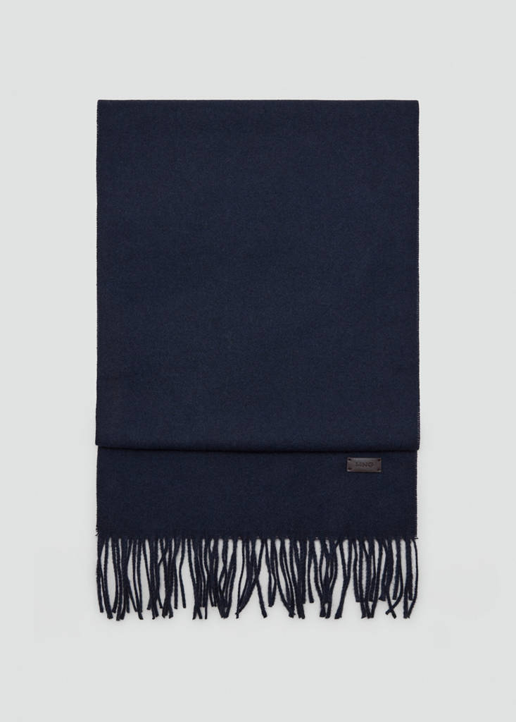 Plain fringed scarf — Navy
