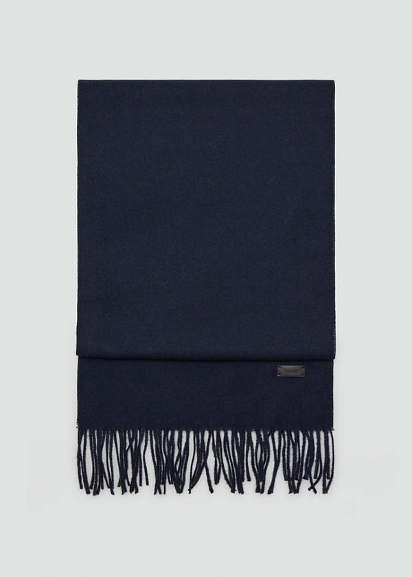 Plain fringed scarf — Navy