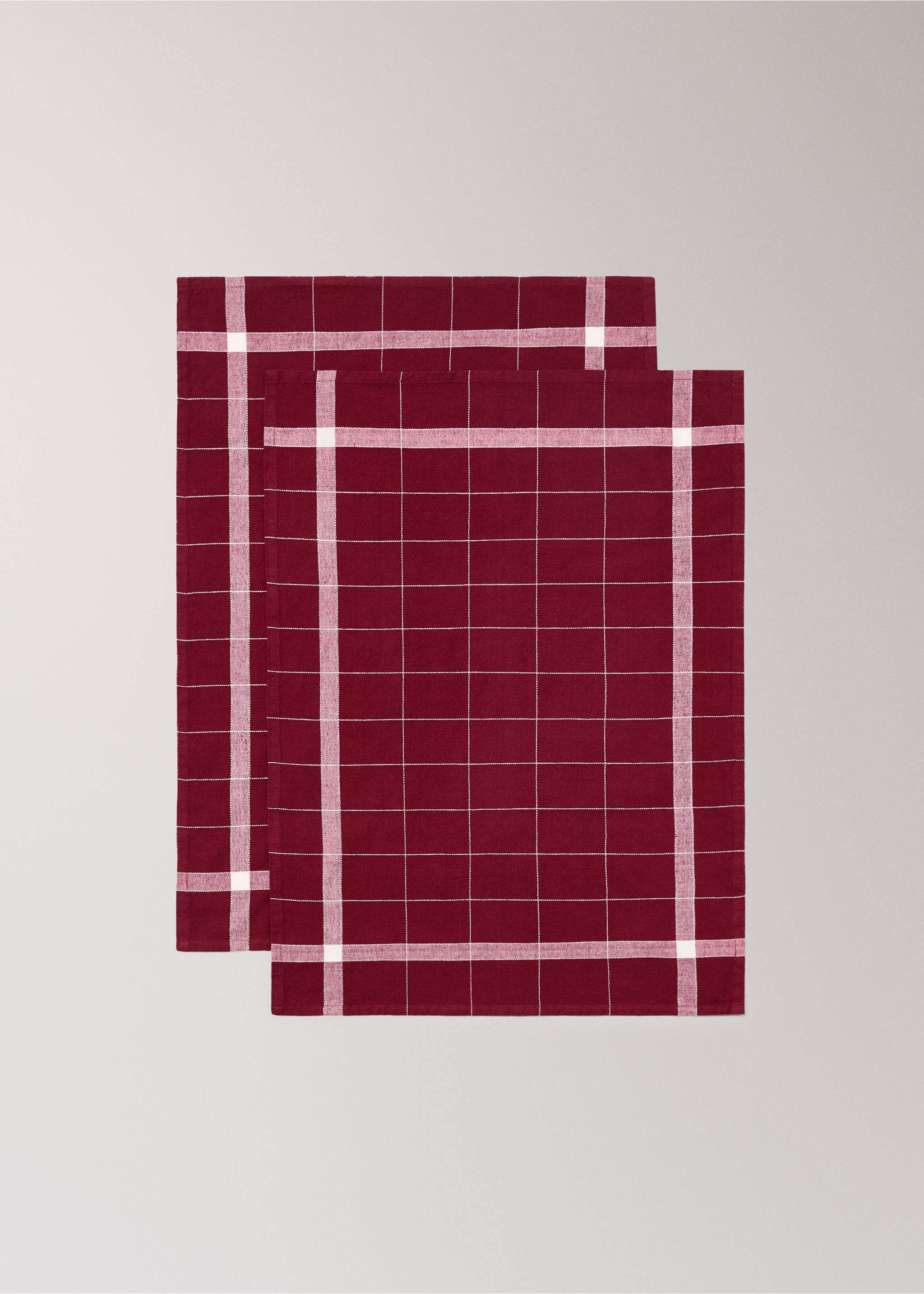 Set of two burgundy kitchen towels with a white check pattern., Red. Ref: 37076330-00.