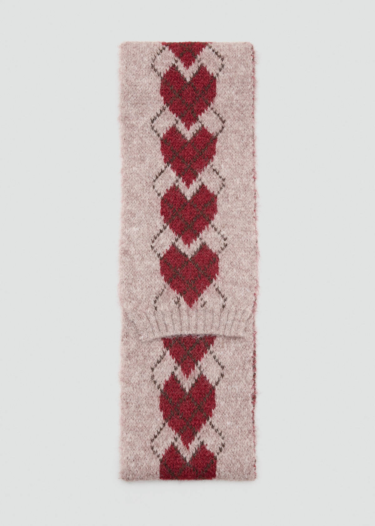 Heart-pattern knit scarf — Sand