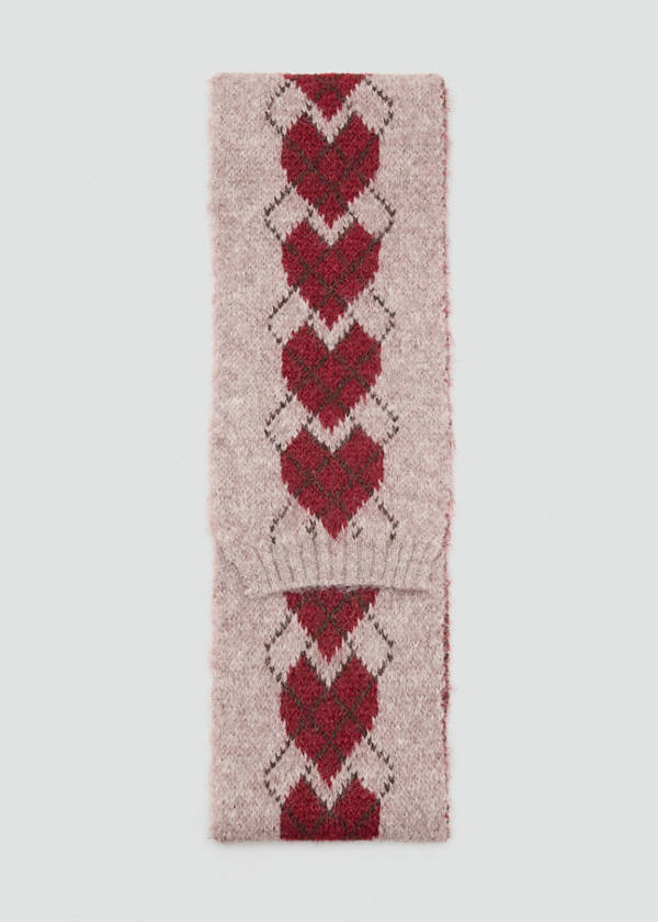Heart-pattern knit scarf — Sand