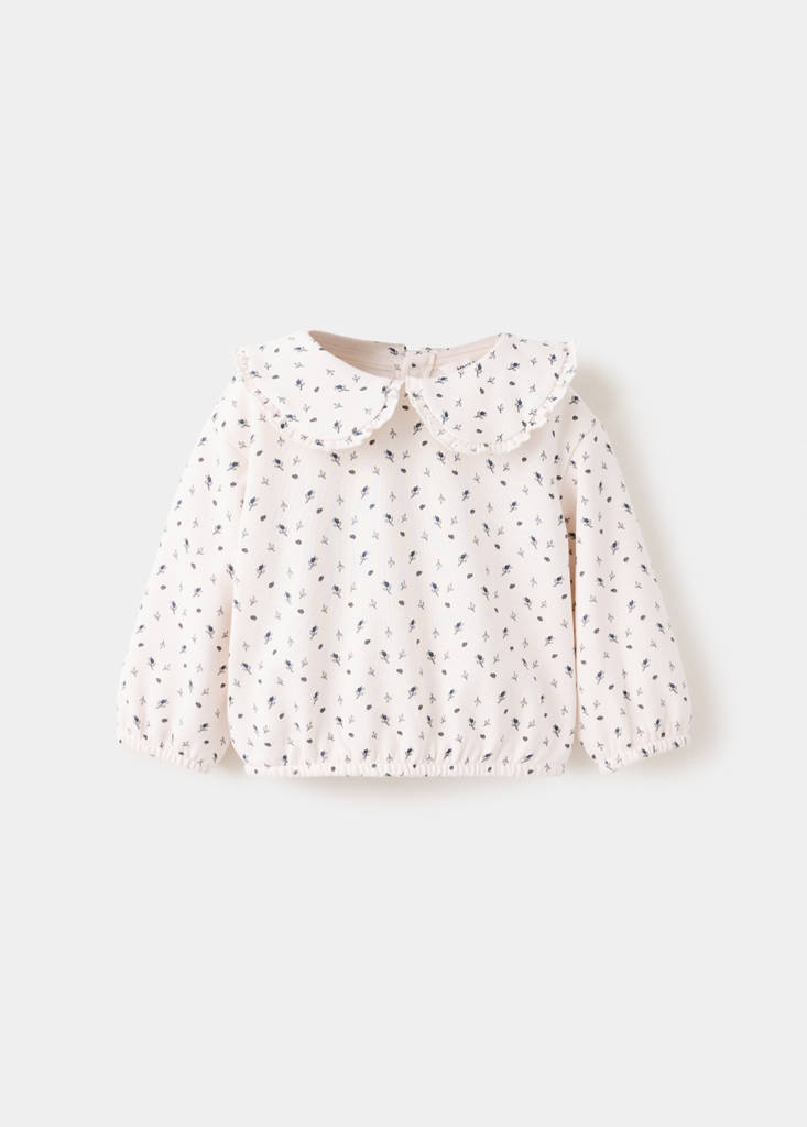 Floral sweatshirt with baby collar — Ecru