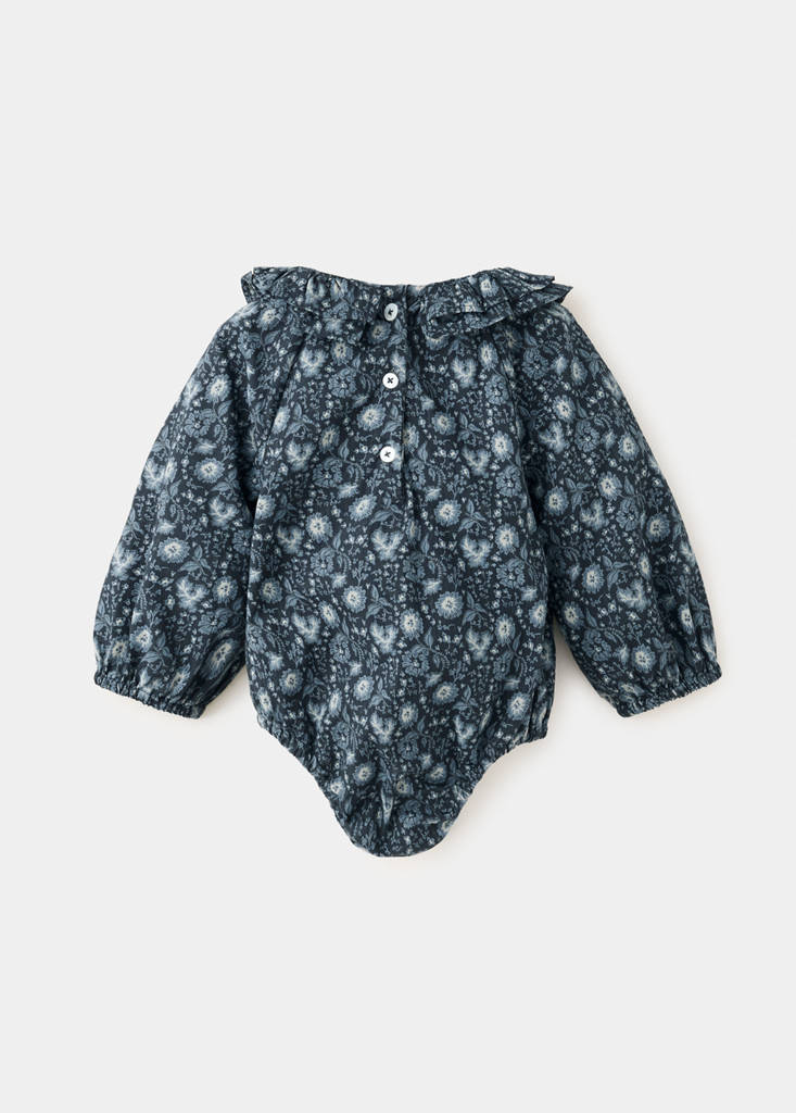 Long-sleeved floral romper — Petrol Blue