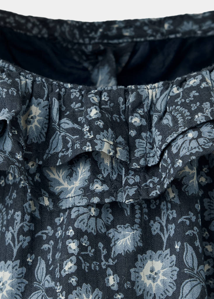 Long-sleeved floral romper — Petrol Blue