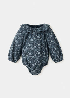 Long-sleeved floral romper — Petrol Blue 2