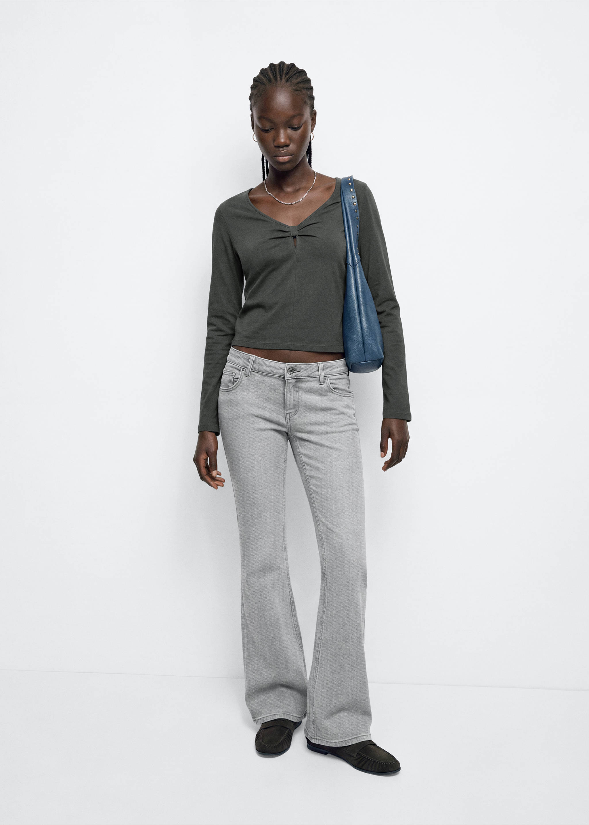 Cotton t-shirt with knot detail - General plane, Charcoal. Ref: 37076345-00.
