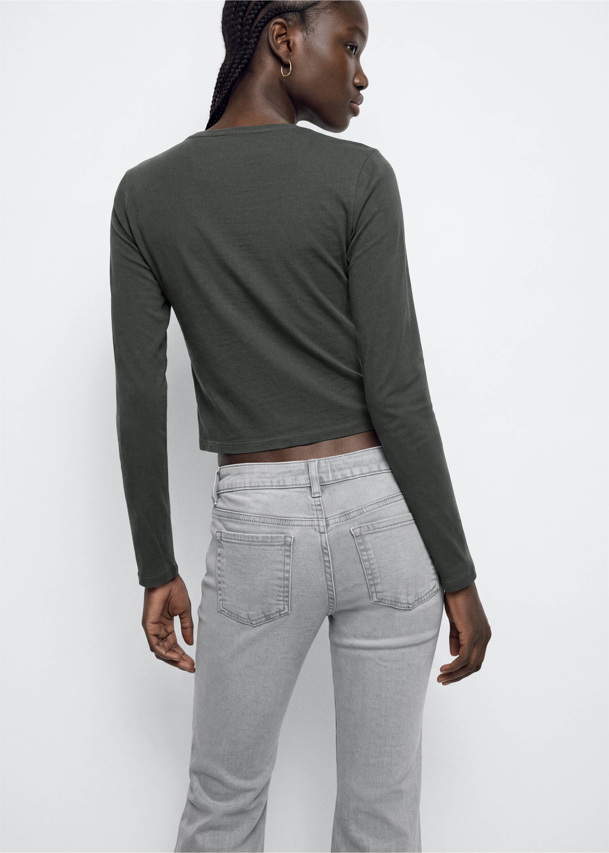 Cotton t-shirt with knot detail - Reverse of the article, Charcoal. Ref: 37076345-00.