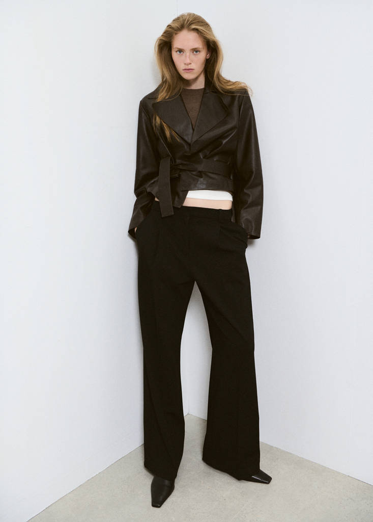 Crop leather trench coat with belt - thumbnail 8