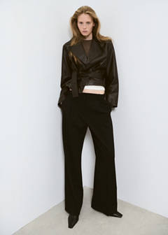 Crop leather trench coat with belt — Chocolate 2