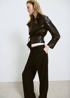 Crop leather trench coat with belt — Chocolate 1