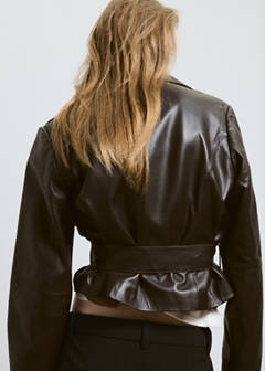 Crop leather trench coat with belt — Chocolate 3