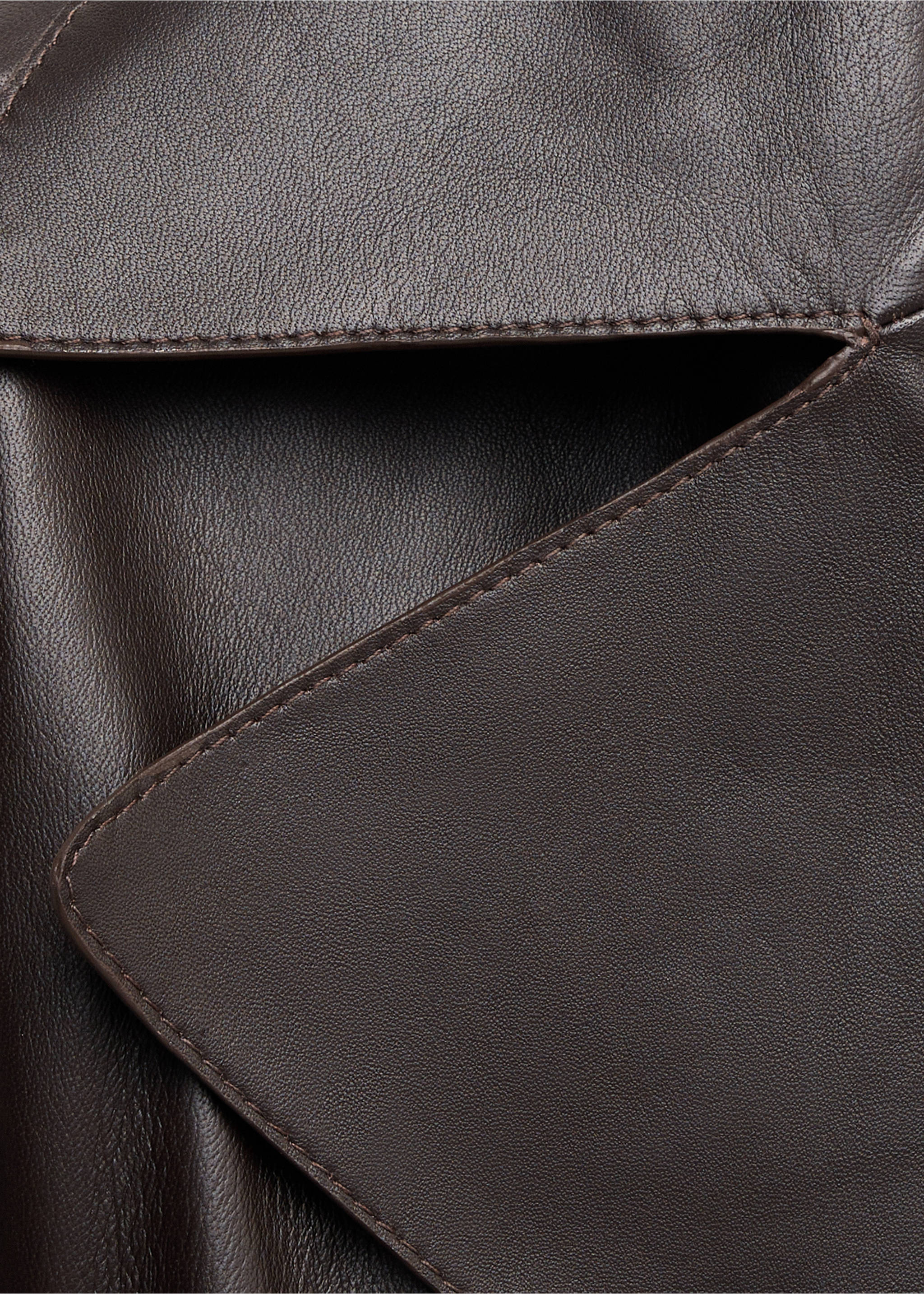Cropped leather trench coat with belt - Details of the article 8, Chocolate. Ref: 37076347-00.