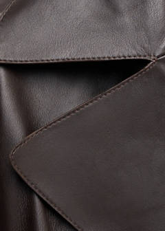 Crop leather trench coat with belt — Chocolate 6