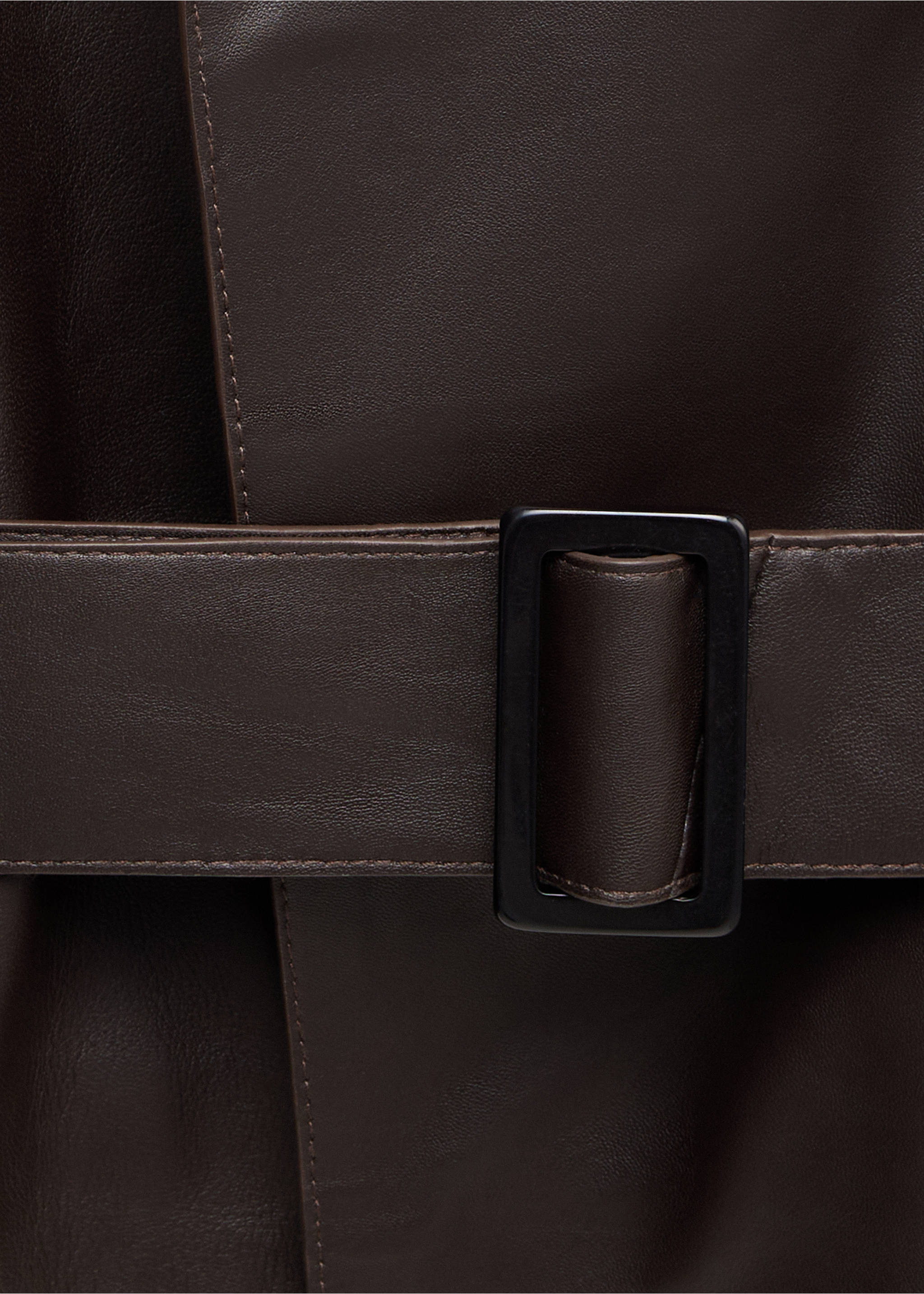Cropped leather trench coat with belt - Details of the article 0, Chocolate. Ref: 37076347-00.