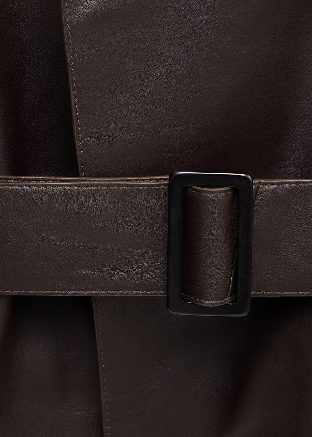 Crop leather trench coat with belt — Chocolate