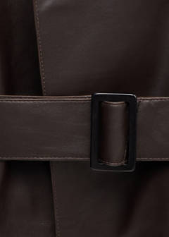 Crop leather trench coat with belt — Chocolate 7
